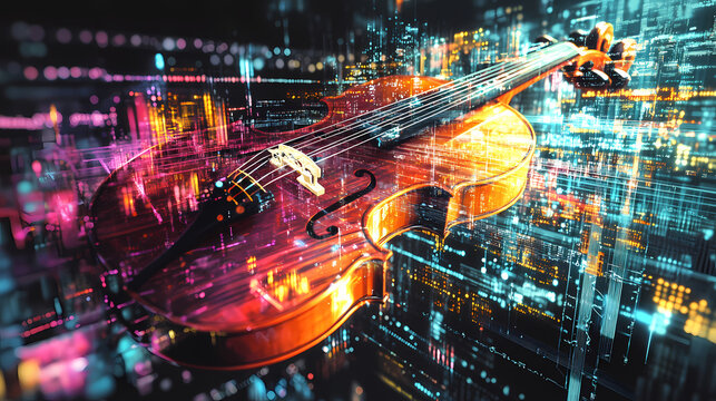 Data visualization of personalized musical composition data creative metric. [Cyber Serenades] | Byte Symphony | musical data. Illustration