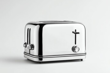 sleek modern toaster with chrome finish on white backdrop, centered composition