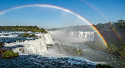 Fototapeta premium Majestic Iguazu Falls: A Double Rainbow's Serene Embrace