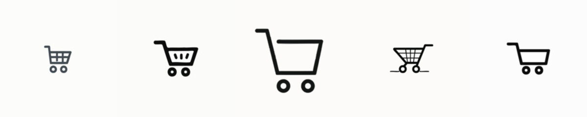 Shopping Cart Icon Set – Flat, Outline & Minimalist Style for E-commerce and UI/UX Design