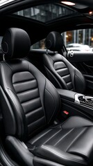 Black Leather Car Interior with Sunroof