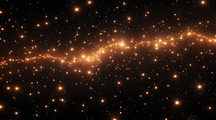 Bright golden glowing stars scattered across a dark space forming a luminous curved galaxy-like cluster with sparkling points of light