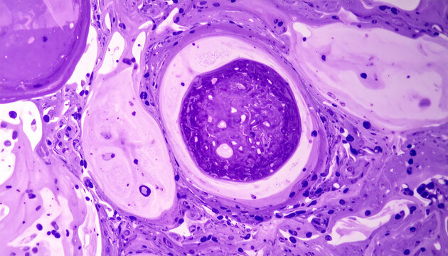 Microscopic View of Ovarian Teratoma: Germ Cell Tumor Pathology Image