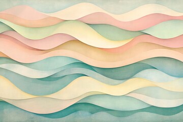 Delicate pastel waves in layered, undulating forms.