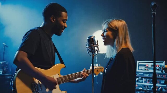 Musician duo singing and performing
