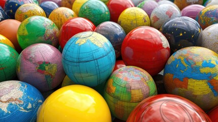 Obraz premium Colorful globes of the world in a vibrant display.