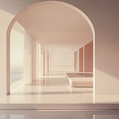 Coastal minimalist archway hallway
