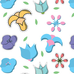Floral pattern with cute stickers. Vector
