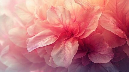 Soft focus close-up of flower petals in a gradient of pinks and oranges
