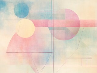 Delicate abstract composition of pastel circles and geometric shapes