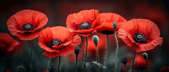Obraz premium Red poppies field, nature beauty, remembrance