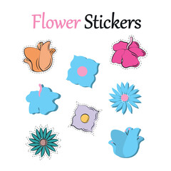 Set of colorful flower stickers. Vector