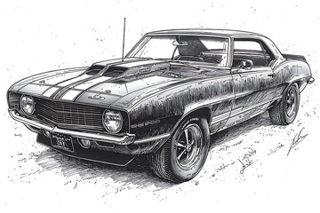 Rear view drawing of muscle car high resolution picture