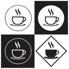 Obraz premium Hot Coffee Cup Icons Set in Black and White Circle and Diamond Shapes