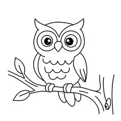 owl cute cartoon animal character coloring page  illustration. Wild animal