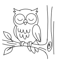 owl cute cartoon animal character coloring page  illustration. Wild animal