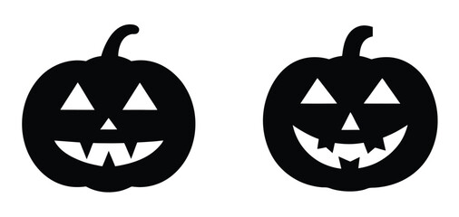 A scary Halloween pumpkin set with carved evil faces, perfect for autumn holiday celebration illustrations