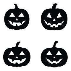 A scary Halloween pumpkin set with carved evil faces, perfect for autumn holiday celebration illustrations