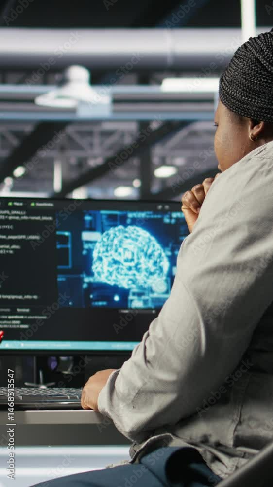Poster vertical video data center technician using artificial intelligence deep learning models to configur