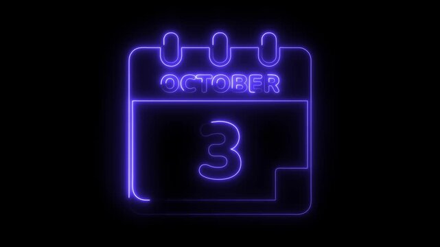 Neon october 3rd calendar reminder event date appointment notification glowing stylized design