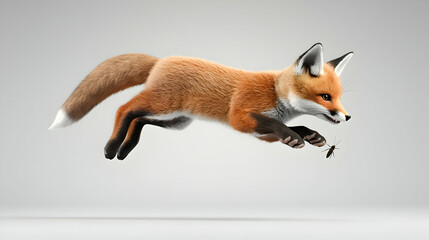 Red Fox Cub Jumping With Prey In Studio Setting