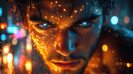 Fierce, futuristic man with vibrant face paint