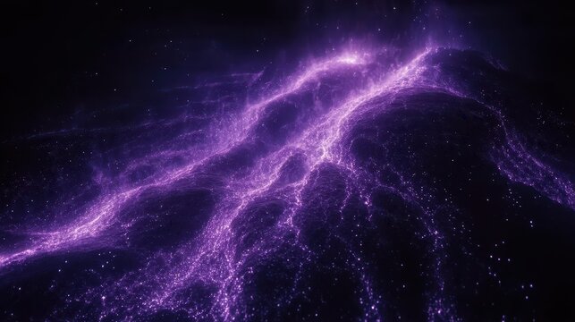 Abstract universe nebula galactic purple light and cosmic energy swirling through dark space background with glittering starfields