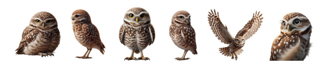 Obraz premium Six little owls in various poses