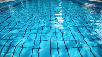 Obraz premium Clear blue swimming pool water with visible tiled bottom reflecting sunlight and calm ripples