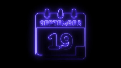 September 19th neon calendar animation reminder special date event graphic glowing celebration