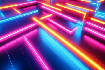 Abstract neon light design with geometric shapes.