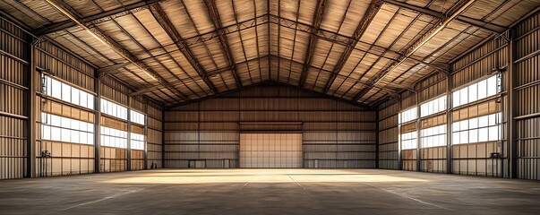Empty warehouse interior sunlight