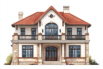 Elegant two-story house facade illustration.
