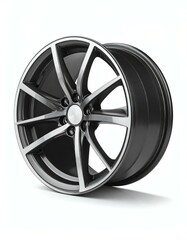 Obraz premium Sleek black alloy car wheel showcasing modern design and quality craftsmanship.