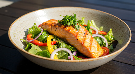 Grilled Salmon Salad with Fresh Vegetables