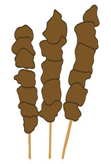 Moo Ping, Thai Street Food Pork Skewers - Flat Design.