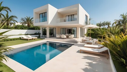 Modern Luxury Villa with Pool and Palm Trees