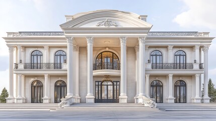 Fototapeta premium Elegant, stately mansion facade design.