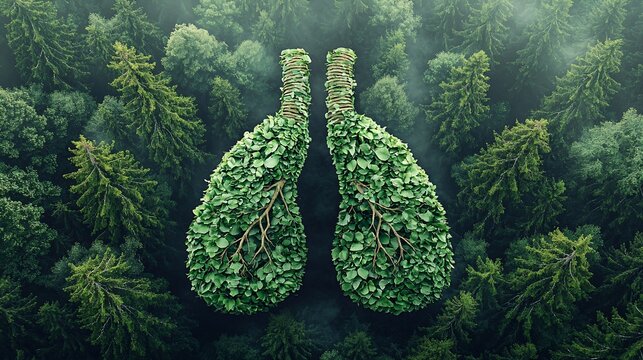 Lush forest shaped as lungs, symbolizing nature's breath
