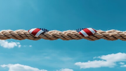 American flags tied to a rope symbolize division.