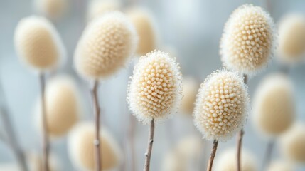 Soft white flowers bloom against a muted background in a tranquil setting filled with delicate natural beauty