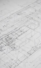 Technical drawing blueprint, white background, black lines ,  graphic,  geometry