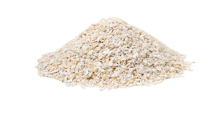 Superfood product. Pile of oat powder isolated on white
