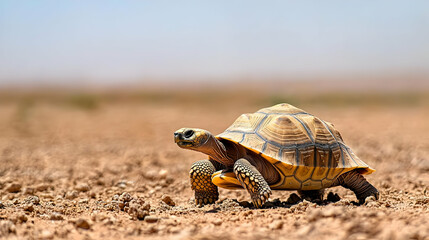 Obraz premium Desert Tortoise Walking In Dry Landscape
