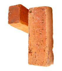 Side view of two old red or orange bricks isolated with clipping path in png file format