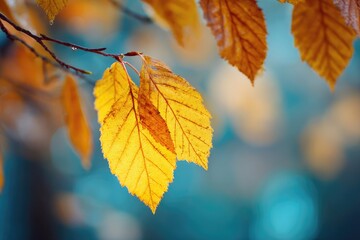 Obraz premium Close-up autumn leaves against a blurred background.