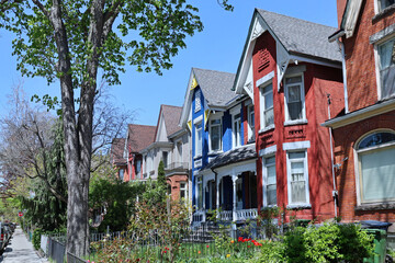 Urban residential street with old fashioned houses