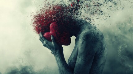 Dramatic abstract conveys a message of sadness, loss, or deep emotional pain in the failure of love and affection, the symbolism of leaving love behind