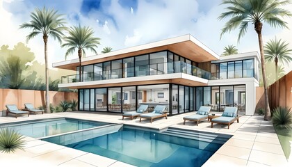 Fototapeta premium Modern Luxury Waterfront Home with Infinity Pool