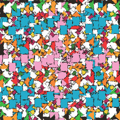 The distorted color surface consists of tiles or pieces of fabric.